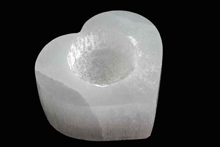 Selenite Heart Candle Holder | 3" Crystal Candle Holder