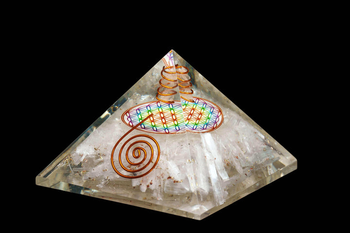 Selenite Orgonite Pyramid | Resin Crystal Art Pyramid